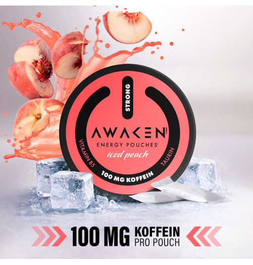Awaken Energy Pouches Iced Peach – 100mg Koffein